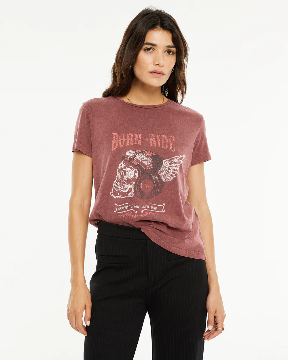 camiseta manga corta granate mujer