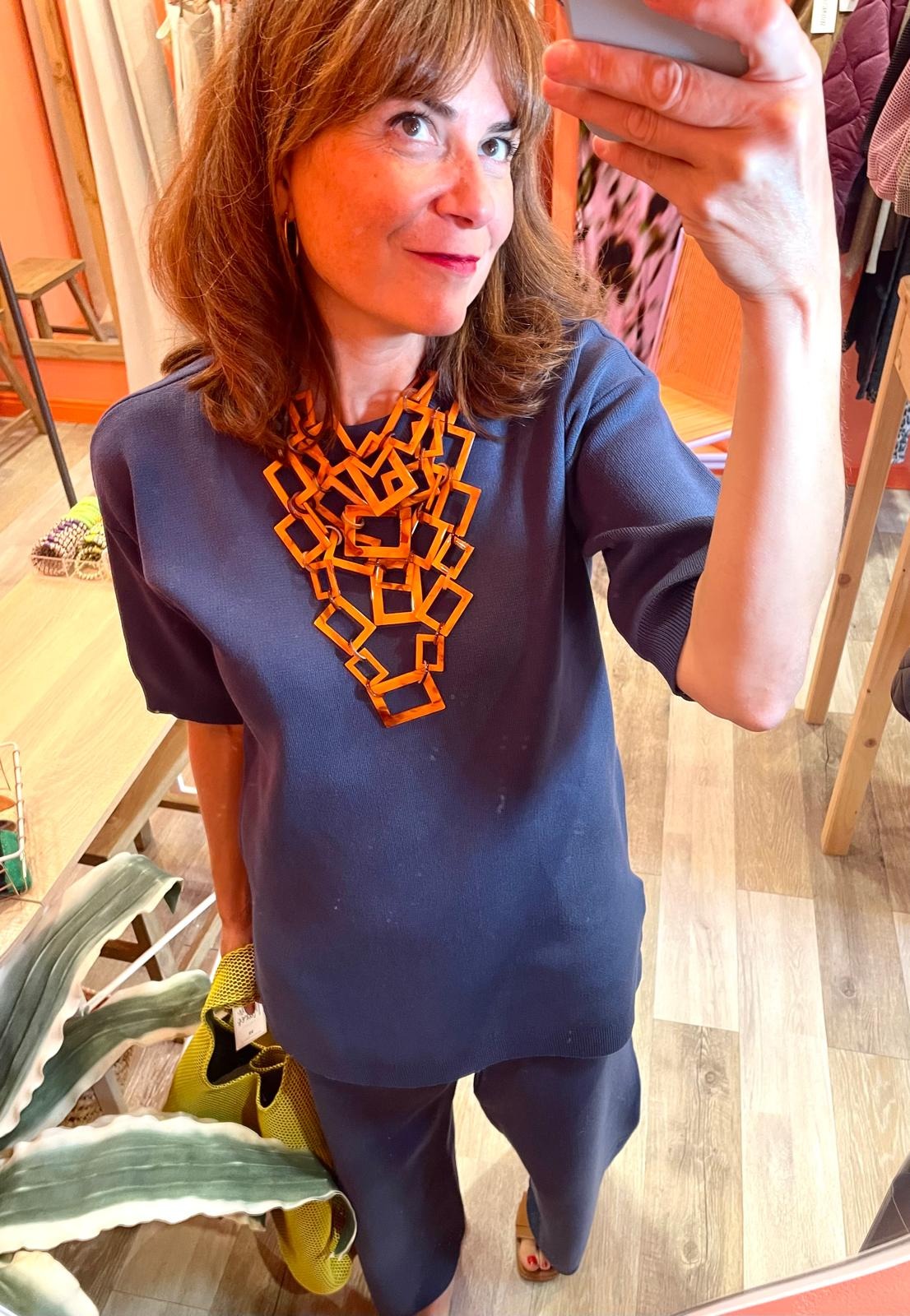 jersey de mujer azul con manga corta y tejido de punto visway vila