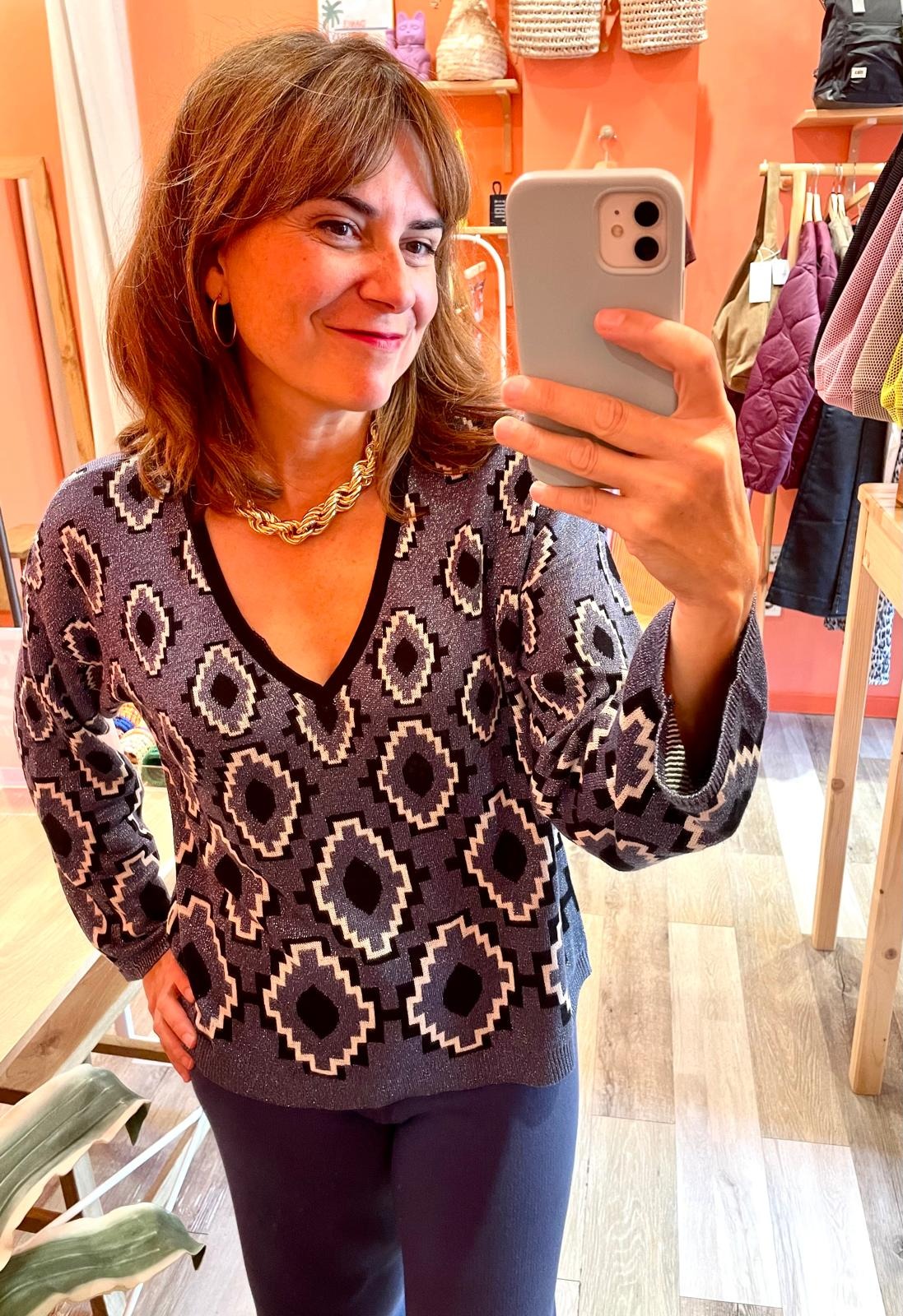 jersey de mujer con estampado y glitter en tonos azules vistrey vila
