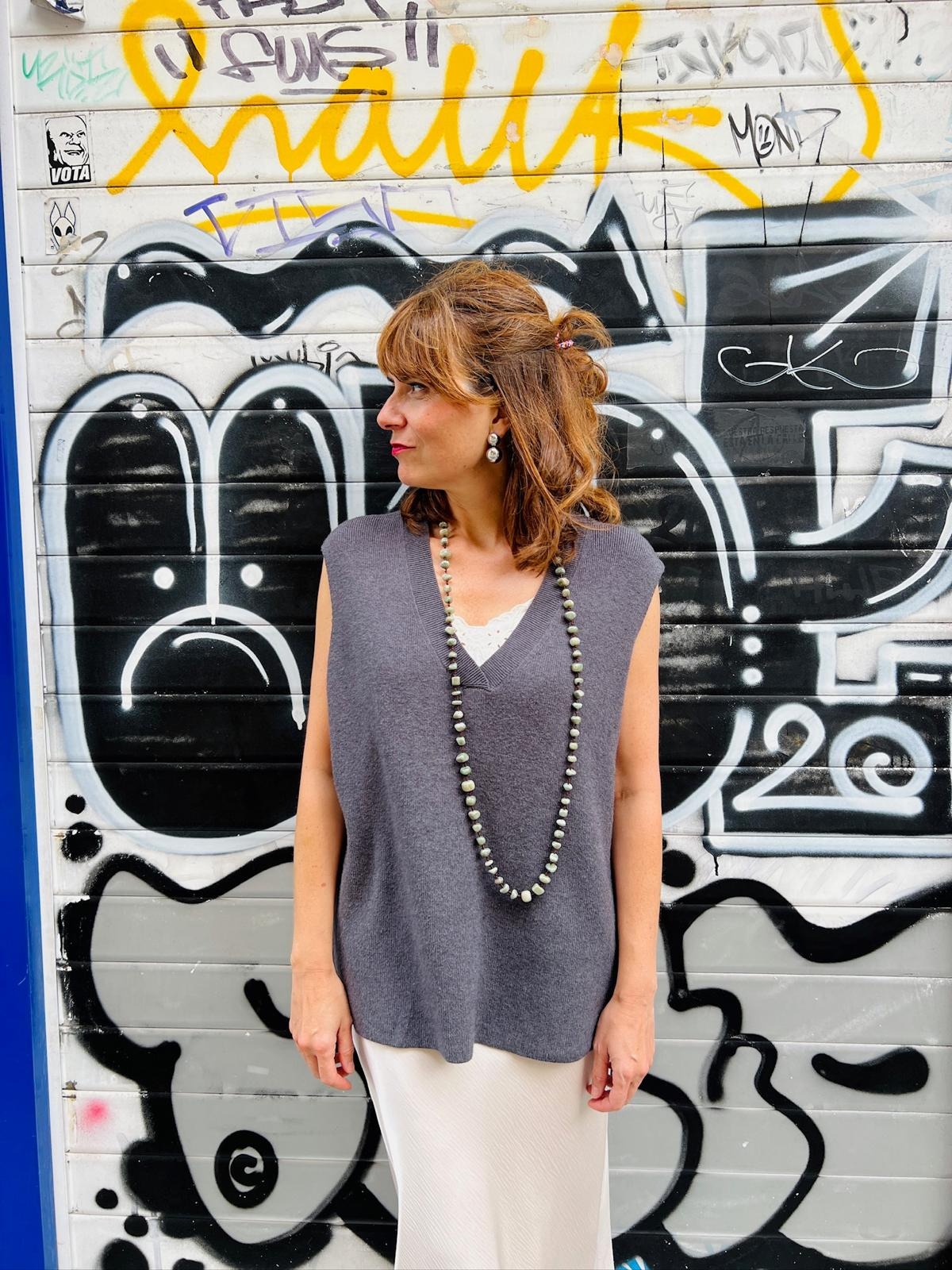 chaleco punto de mujer gris vila