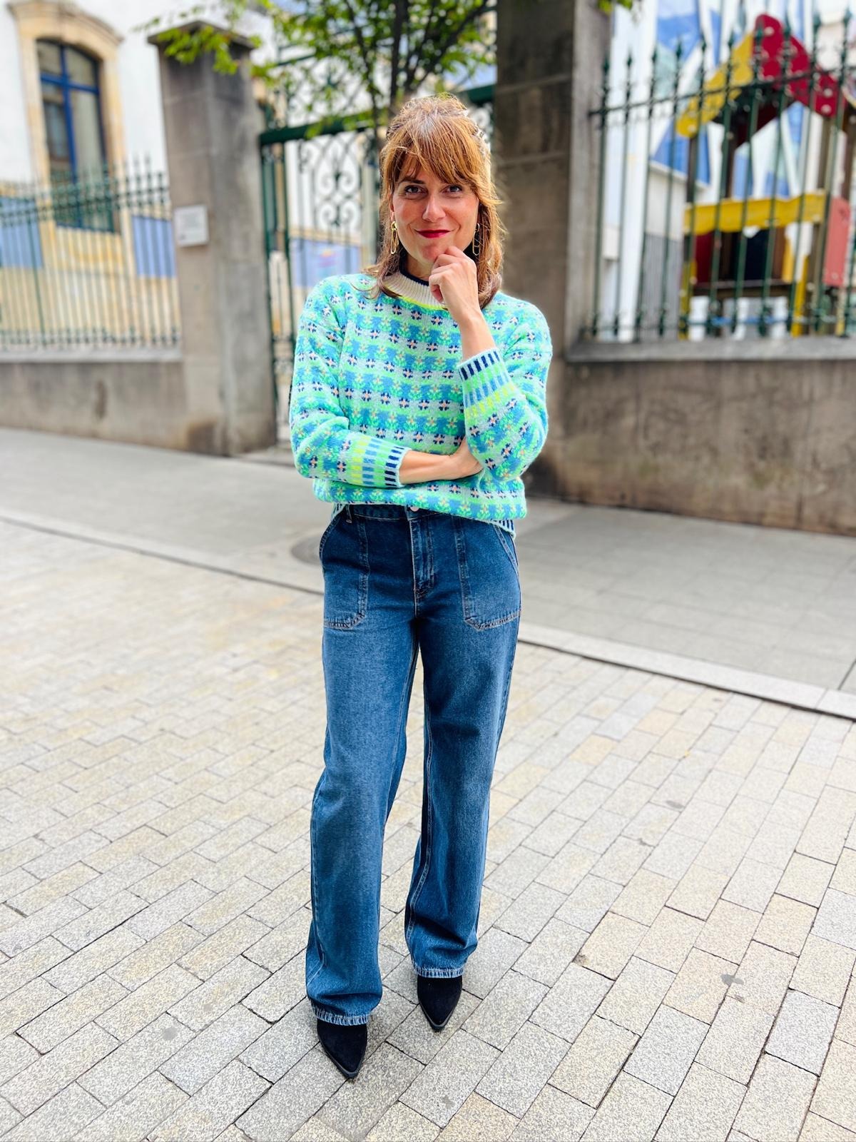 jeans denim nucuba numph mujer azul y jersey blossom dr bloom