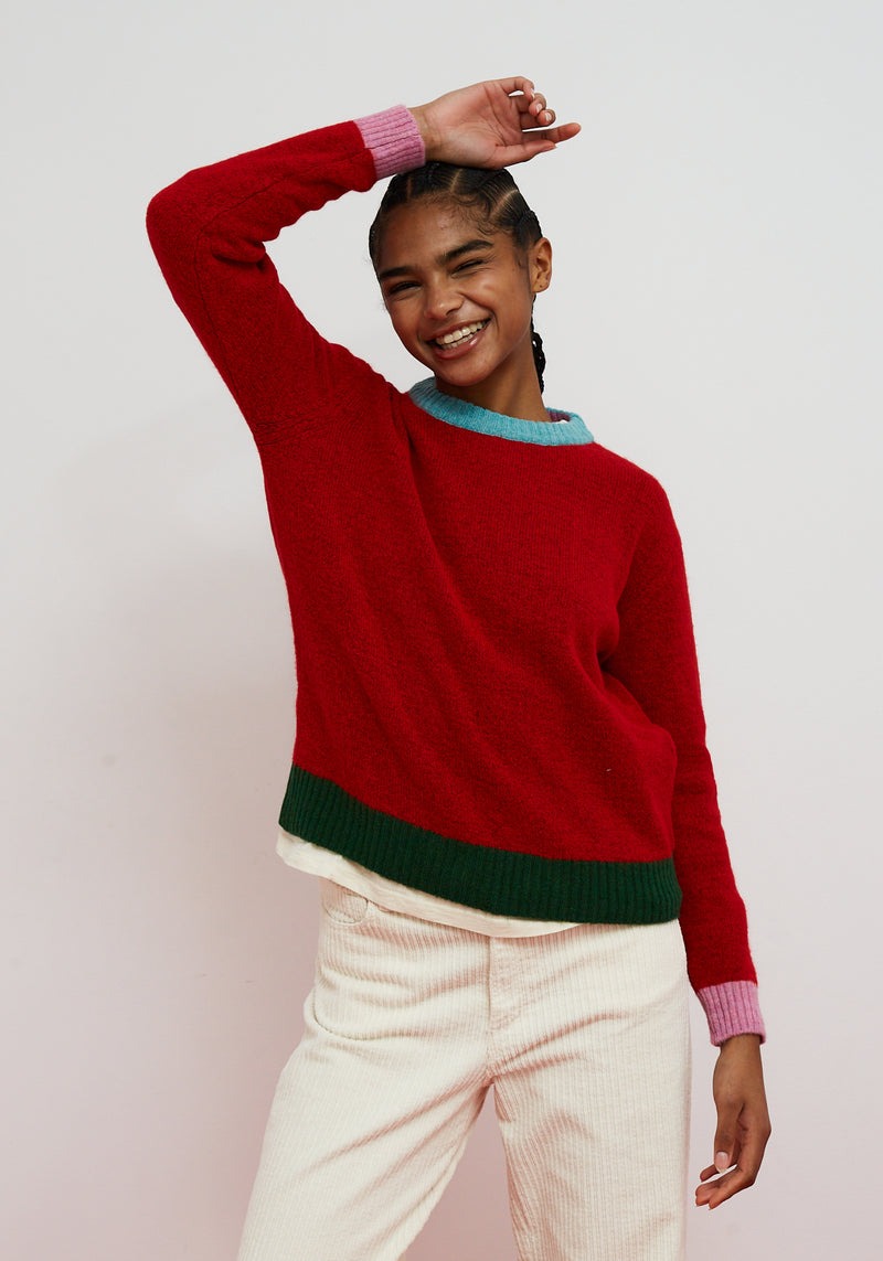 jersey de mujer rojo con puños y elasticos a contraste dr bloom moss