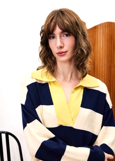 jersey de mujer polo de rayas azul y cuellos amarillo colchique frnch
