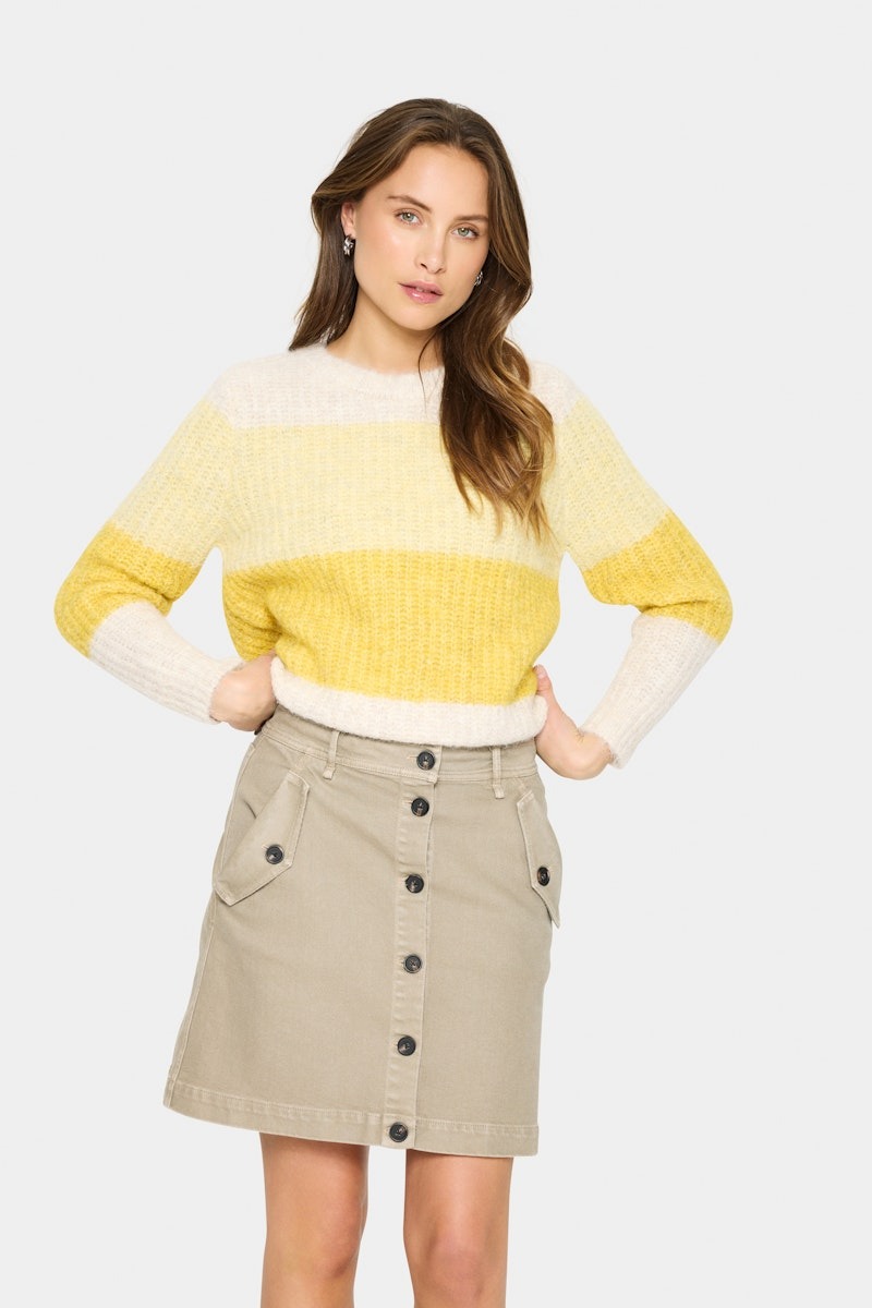 jersey de mujer con rayas en tonos amarillos y crudo saint tropez