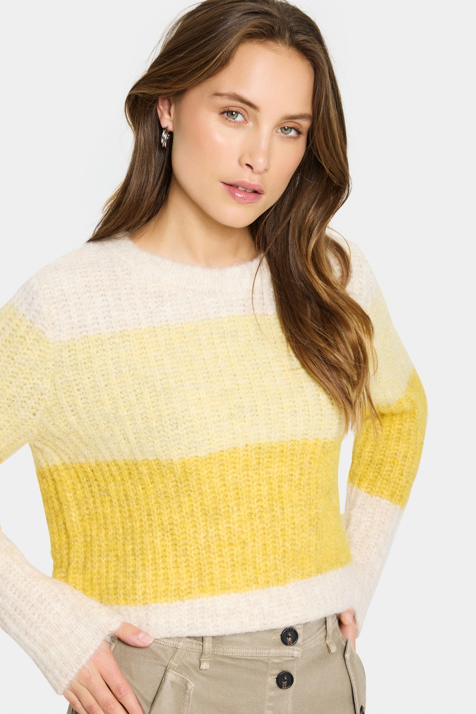 jersey de mujer en punto suave con rayas amarillas